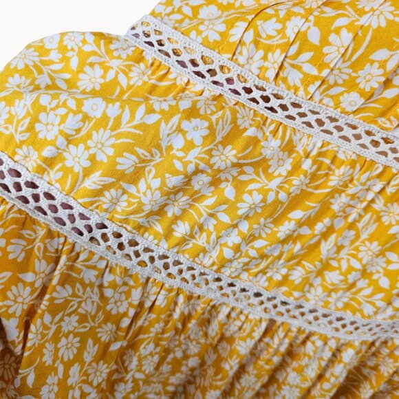 Womens Magnolia Lane L Tunic Yellow Floral Ruffled Boho Cottage Prairie Country - Picture 12 of 15